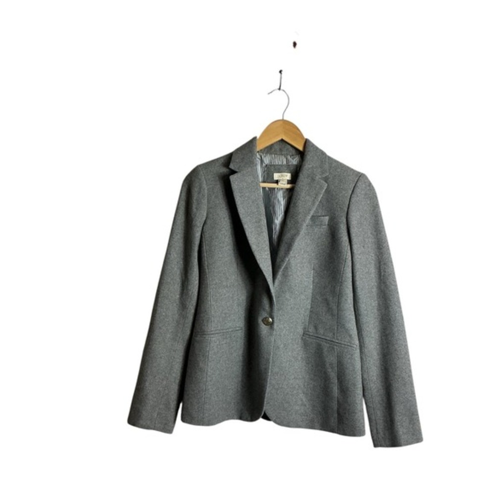 J. Crew Factory Size‎ 4 Gray Wool Blend One Button Closure Blazer Office Preppy